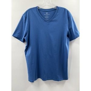 Mack Weldon Men’s Short Sleeve Cotton Blend V Neck Knit Tee Bright Blue Large